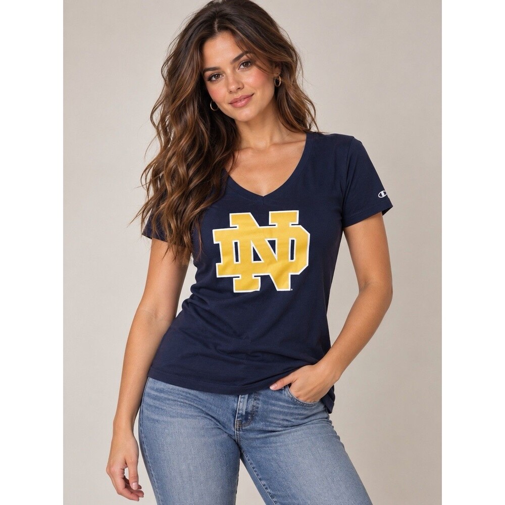 Champion Notre Dame Fighting Irish Women’s Medium Navy V Neck T Shirt